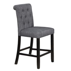 Charcoal Fabric Set of 2pc Counter Height Dining Chairs Contemporary Plush Cushion High Chairs Nailheads Trim Tufted Back Chair Kitchen Dining Room