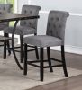 Charcoal Fabric Set of 2pc Counter Height Dining Chairs Contemporary Plush Cushion High Chairs Nailheads Trim Tufted Back Chair Kitchen Dining Room