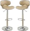 Brown Faux Leather PVC Bar Stool Counter Height Chairs Set of 2 Adjustable Height Kitchen Island Stools