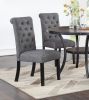 Charcoal Fabric Set of 2 Dining Chairs Contemporary Plush Cushion Side Chairs Nailheads Trim Tufted Back Chair Kitchen Dining Room