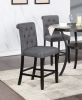 Charcoal Fabric Set of 2pc Counter Height Dining Chairs Contemporary Plush Cushion High Chairs Nailheads Trim Tufted Back Chair Kitchen Dining Room