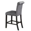 Charcoal Fabric Set of 2pc Counter Height Dining Chairs Contemporary Plush Cushion High Chairs Nailheads Trim Tufted Back Chair Kitchen Dining Room