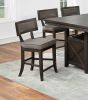 Kitchen Dining Room Chairs Solid wood & Veneer 2pcs High Chair Set Cushion Curved Seat back Rustic Espresso Counter Height Chairs