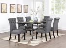 Charcoal Fabric Set of 2 Dining Chairs Contemporary Plush Cushion Side Chairs Nailheads Trim Tufted Back Chair Kitchen Dining Room