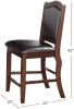 Dark Brown Wood Finish Set of 2 Counter Height Chairs Faux Leather Upholstery Seat Back Kitchen Dining Room Chair