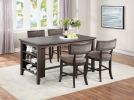 Kitchen Dining Room Chairs Solid wood & Veneer 2pcs High Chair Set Cushion Curved Seat back Rustic Espresso Counter Height Chairs