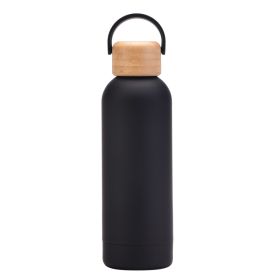 500ml Small Mouth Vacuum Cup Portable Handle Bamboo Wood Cover Water Cup Water Bottle (Option: Ink Black-500ml)