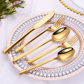 Stainless Steel Knife Fork And Spoon Set Hexagonal Forging (Option: Gold Five Piece Set)